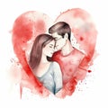 Watercolor Couple in Love for Valentine\'s Day. Perfect for Greeting Cards and Scrapbooking.