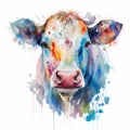 Watercolor cow portrait on white background, colorful painting. Realistic farm pet, animal illustration. Created with Generative Royalty Free Stock Photo
