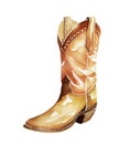 Watercolor cowboy boots. Farmhouse rastic clipart. Wils West illustration. Royalty Free Stock Photo
