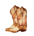 Watercolor cowboy boots. Farmhouse rastic clipart. Wils West illustration.