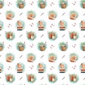 Watercolor cozy home seamless pattern