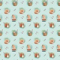 Watercolor cozy home seamless pattern