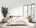 Watercolor of cozy modern farmhouse with plush comforter and minimalist created with