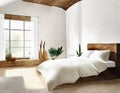 Watercolor of cozy modern farmhouse with plush comforter and minimalist created with