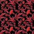 Cranberry hibiscus garden. Black pattern