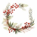 Watercolor Cranberry Wreath With Red Leaves And Berries Clipart Royalty Free Stock Photo