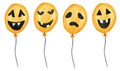 Watercolor creepy Halloween balloons with scary faces, for party Isolated illustration on white background. Happy orange