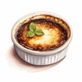 Watercolor Creme Brulee With Chocolate Glaze Top View Illustration