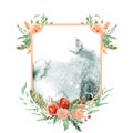 Watercolor crest winter floral frame template