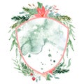 Watercolor crest winter floral frame template