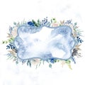 Watercolor crest winter floral frame template