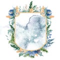 Watercolor crest winter floral frame template