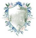 Watercolor crest winter floral frame template