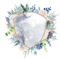 Watercolor crest winter floral frame template