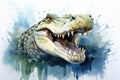 watercolor Crocodile , alligator tropical animal drawing by watercolor Royalty Free Stock Photo