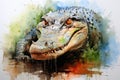 watercolor Crocodile , alligator tropical animal drawing by watercolor Royalty Free Stock Photo