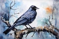 watercolor Crow Black Crow Watercolor Raven Bird