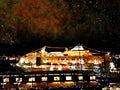 Watercolor of a cruise ship leaving the port