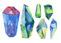 Watercolor crystal, mineral, gem set