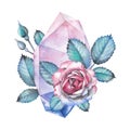 Watercolor crystal and rose leaves