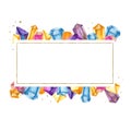 Watercolor crystals in a golden frame, banner.