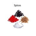 Watercolor cumin, salt, ground black pepper, paprika hand drawn illustration isolated on white