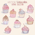 Watercolor Cupcake Collection - vector illustration