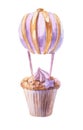 Watercolor cupcake hot air balloon