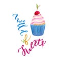 Watercolor cupcake illustration. Sweet art for greeting cards for print