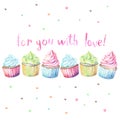 Watercolor cupcakes with typography