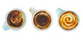 Watercolor cups of coffee. Hand drawn illustrtations set of latte, esspreso and capuccino