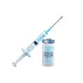 Watercolor cut plastic medical syringe with glass ampoule vial with coronavirus COVID-19 vaccine Royalty Free Stock Photo