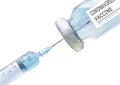 Watercolor cut plastic medical syringe with glass ampoule vial with coronavirus COVID-19 vaccine Royalty Free Stock Photo