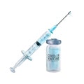 Watercolor cut plastic medical syringe with glass ampoule vial with coronavirus COVID-19 vaccine Royalty Free Stock Photo