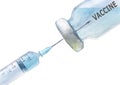 Watercolor cut plastic medical syringe with glass ampoule vial with vaccine isolated on white background Royalty Free Stock Photo