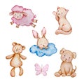 Watercolor cute baby angel animals