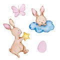 Watercolor cute baby angel bunny