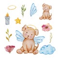 Watercolor cute baby angel dog Royalty Free Stock Photo