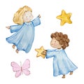 Watercolor cute baby angel Royalty Free Stock Photo