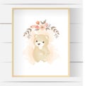 Watercolor cute baby bear illustration with flower. Suitable for souvenirs, book covers, wall frames, stickers, shirt designs Royalty Free Stock Photo