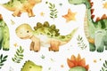 watercolor cute baby dinosaurs pattern in the style of white background Royalty Free Stock Photo
