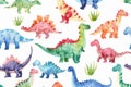 watercolor cute baby dinosaurs pattern in the style of white background Royalty Free Stock Photo