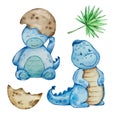 Watercolor cute baby dinosaurs set