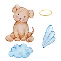 Watercolor cute baby dog angel with wings Royalty Free Stock Photo