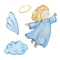Watercolor cute baby girl angel with wings Royalty Free Stock Photo
