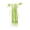 Watercolor cute celery cartoon character. Vector illustration Royalty Free Stock Photo