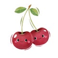 Watercolor cute cherry cartoon character