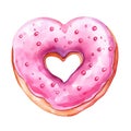 Watercolor Cute Clipart donut decorated with heart-shaped sprinkles . Ai Generate Royalty Free Stock Photo