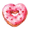 Watercolor Cute Clipart donut decorated with heart-shaped sprinkles . Ai Generate Royalty Free Stock Photo