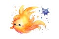 Watercolor cute comet cartoon character, concept of Outer space drawings, created with Generative AI technology